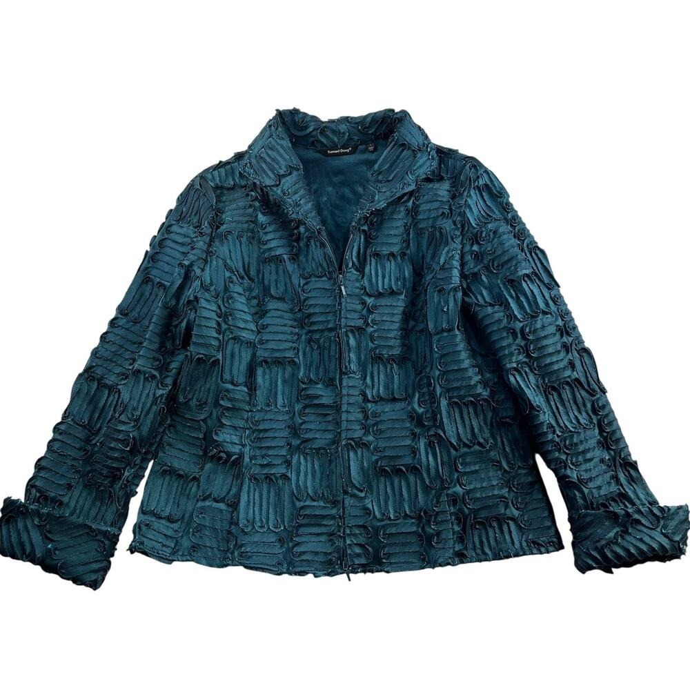 Samuel Dong L Large Jacket Textured Satin Zip Up Statement Evening Wear‎ Art